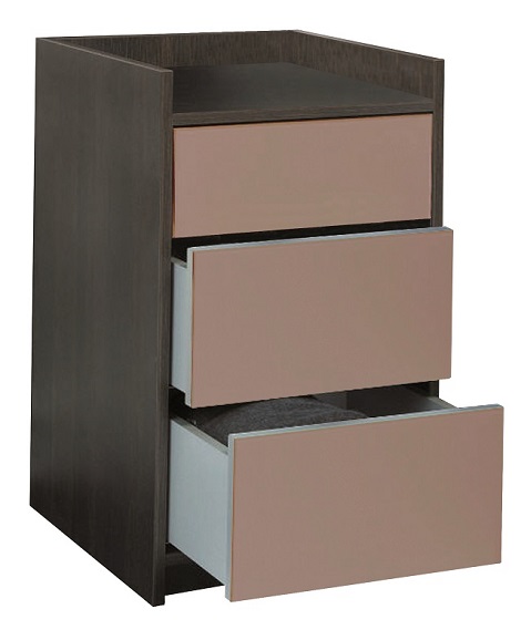Nachtkastje vrijstaand Slizing, 3 laden,glas wenge,hout, front lade beige